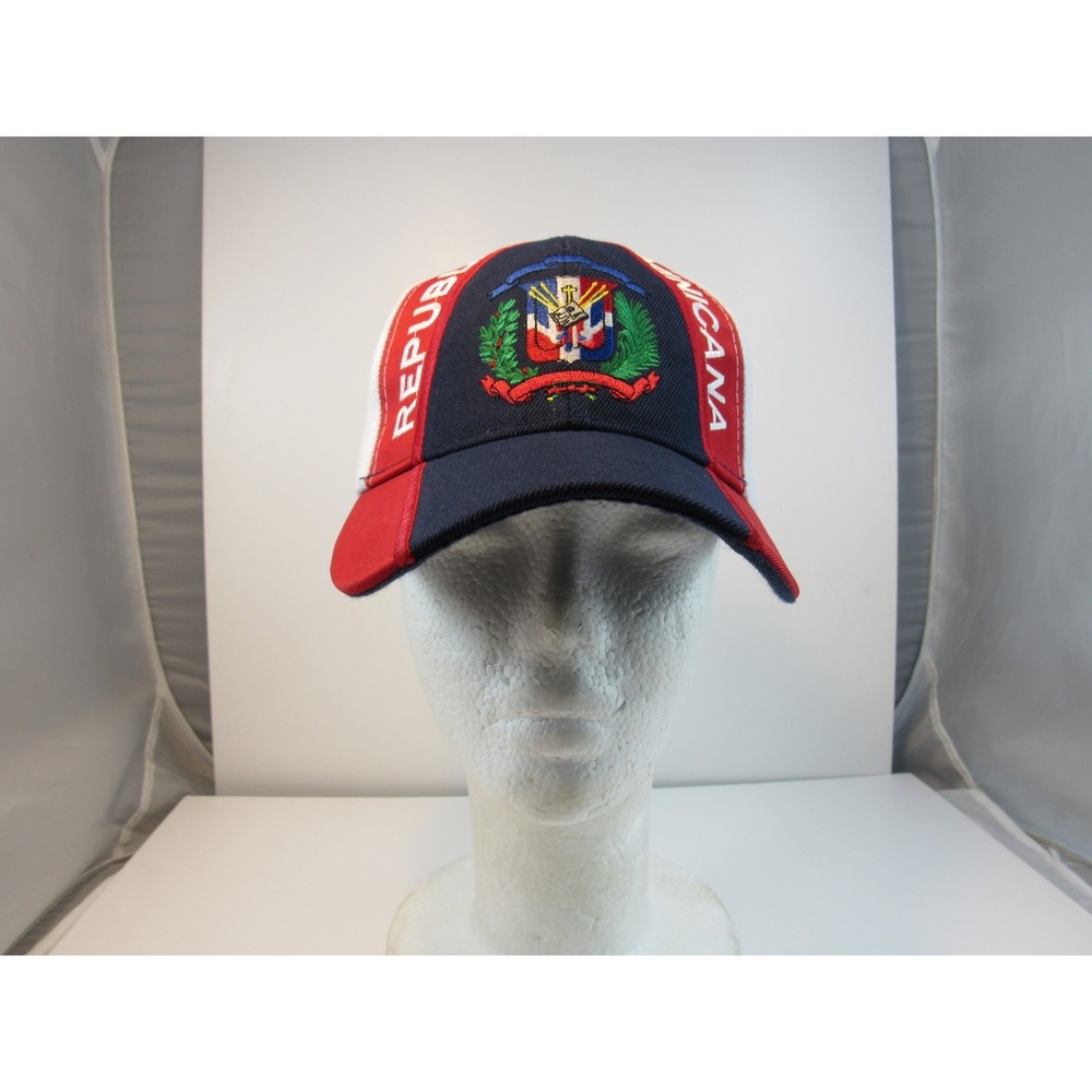 Dominican Republic Hat Men's Adjustable Red White Blue Embroidered Crest